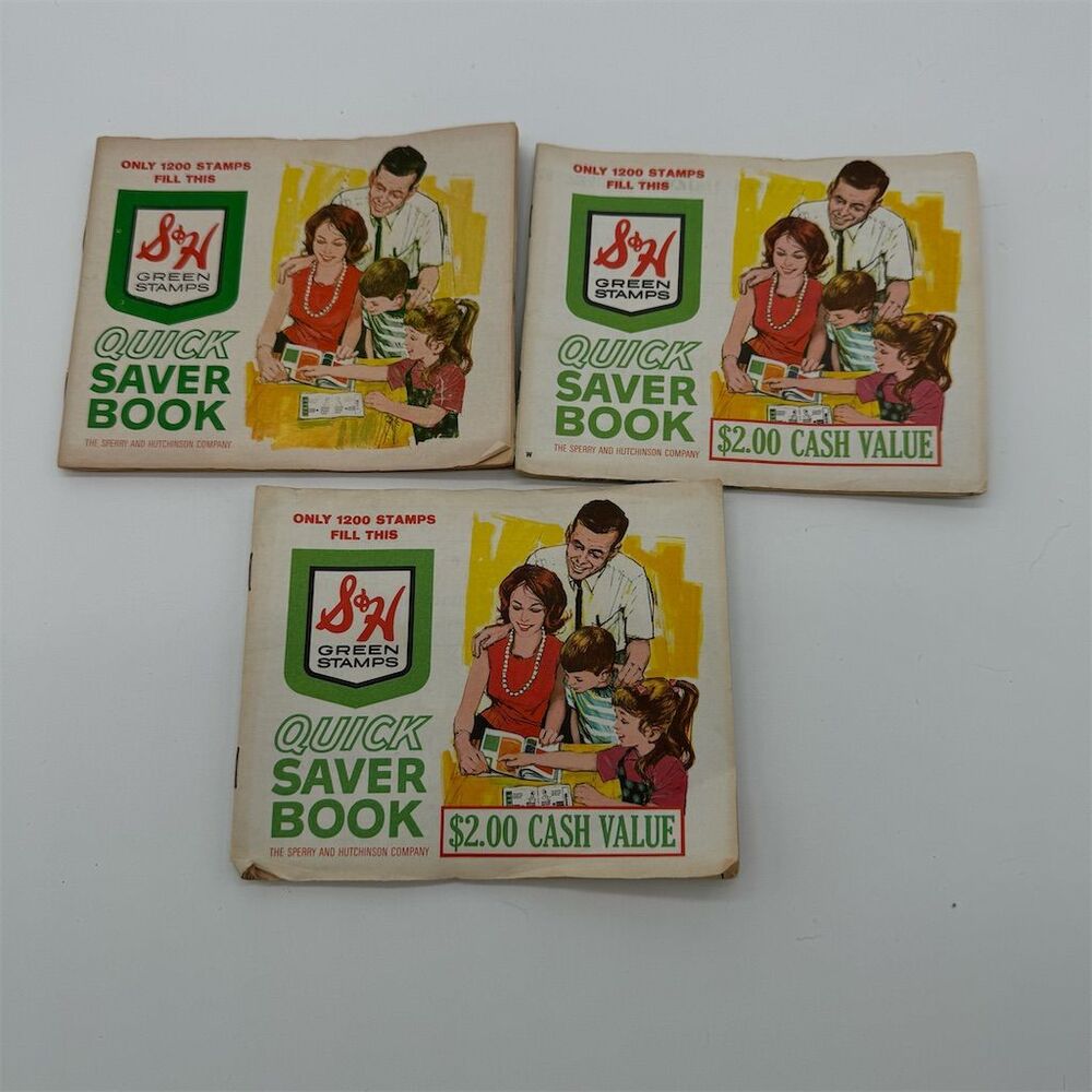 Vintage S&H Green‎ Stamps Quick Saver Books Lot of 3 Full